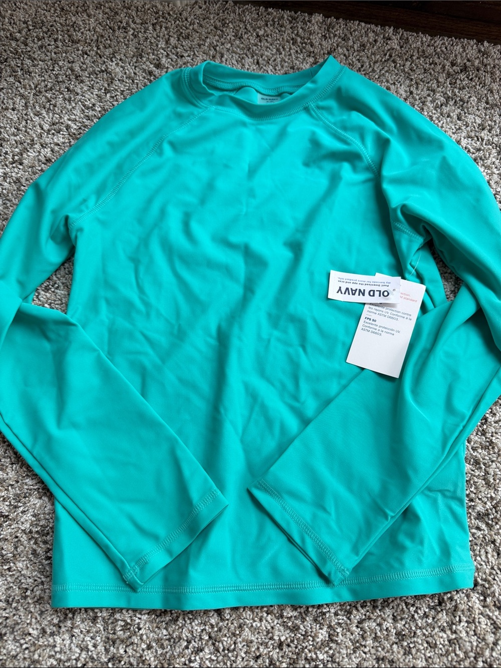 NWT Old Navy Kids Long-Sleeve Rash Guard - Teal Aqua size 8